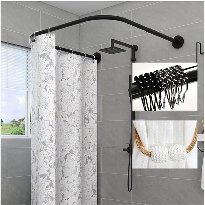 Tringle à Rideaux Douche Télescopique, Barre Rideau Douche Noire en