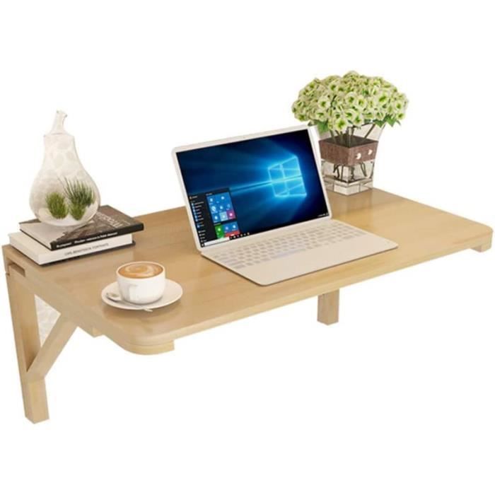 Table Murale Pliante En Bois Massif 70x40 Cm - Bureau, Table à Manger, Support D'ordinateur - Design Compact Et Stable - 11