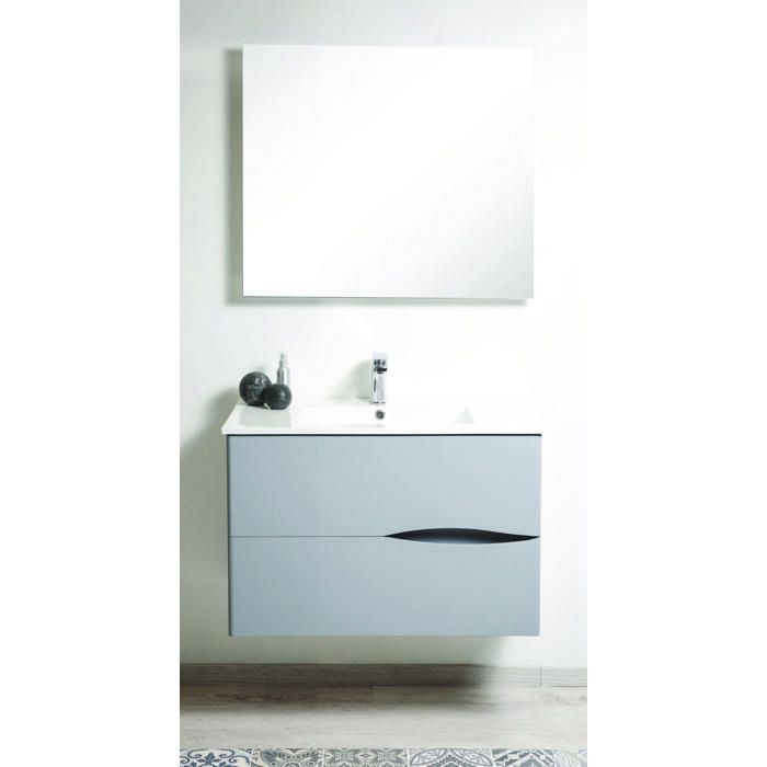 Meuble à suspendre ONDEE 2DOO - L90cm - Gris - Toucher doux - Livré monté