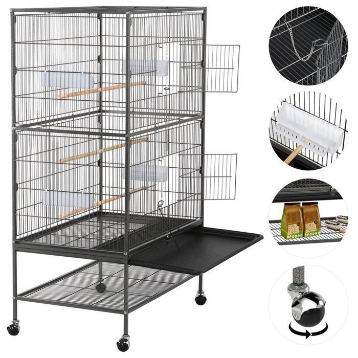 Grande Volière Pour Oiseaux Cage Sur Roulettes Canaries Perroquet Perruches Cacatoès Ara 2 étages Yaheetech