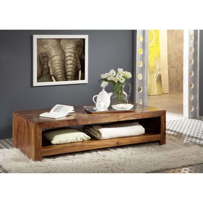Grande Table Basse Rectangulaire Bois Massif - L160 X 71 X H26 Cm, Style Vintage