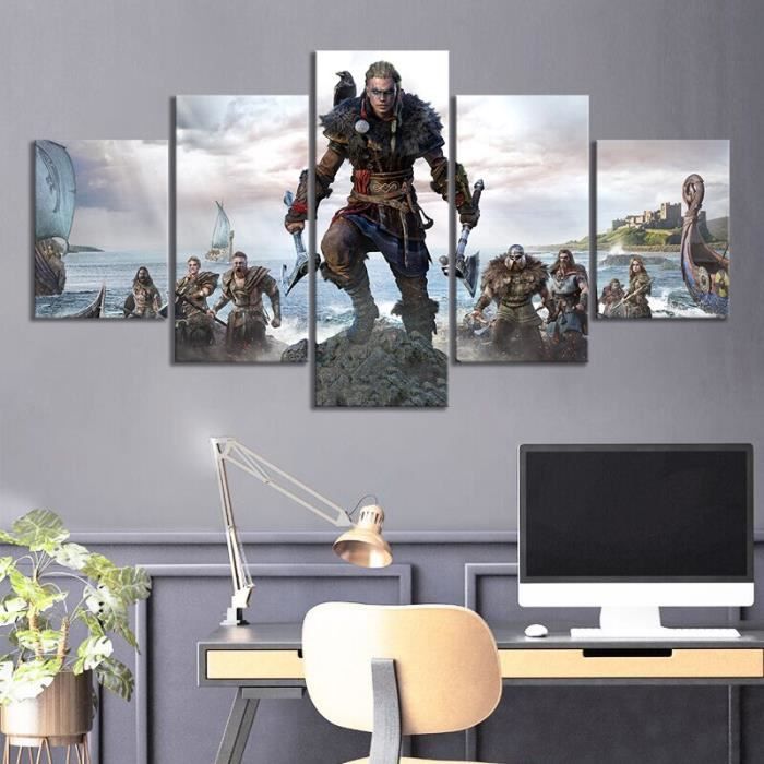 Toile Décorative - Guerrier Viking Prêt Au Combat - Impression Sur Toile Style Peinture - Neuf