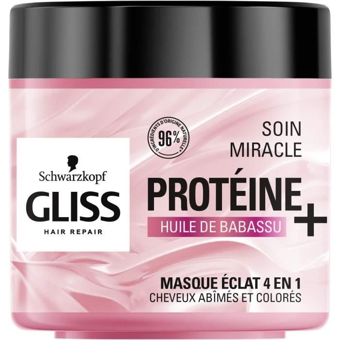 Soin De Cheveu - Gliss Masque Miracle Eclat 4 1 Cheveux Abîmés Colorés 96% D Ingrédients D Origine