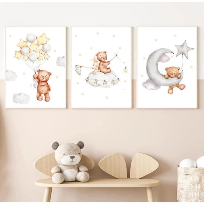 Set affiche chambre enfant - 3 pièces - 50x70 cm - Ours en peluche