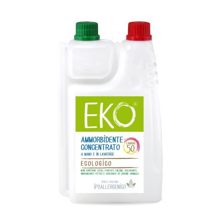 Adoucissant pour lave-linge Eko - 50 lavages 1,1 L, hypoallergénique, sans  parfum, concentré Ecobio