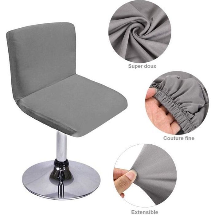 Housse pour Tabouret de Cuisine Gris 2pcs/ Housses de Tabouret de Bar avec Dossier Extensible Couvertur de Chaise de Salle à Manger