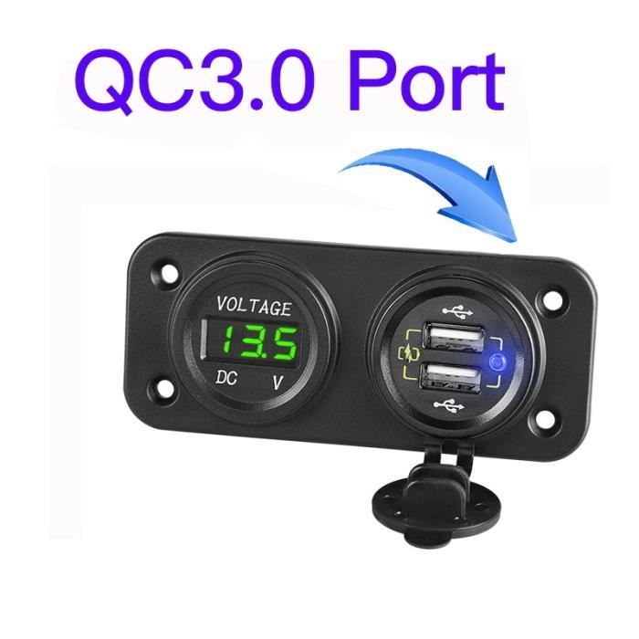Adaptateur Allume-cigare Double USB QC3.0 12-24V - Avec Voltmètre LED, 2.4A, Pour Voiture/camping-car, Neuf