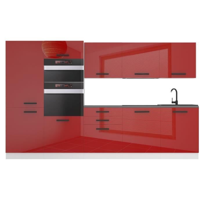Cuisine Complète - B BELINI GROUP - Modèle GRACE - Rouge Très Brillant - 300 cm - Design Contemporain