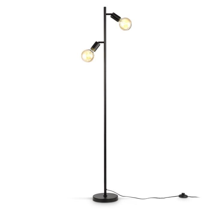 b.k.licht lampadaire rétro industriel, pour 2 ampoules led e27 de max 10w (non fournies), spots orientables, éclairage salon, salle