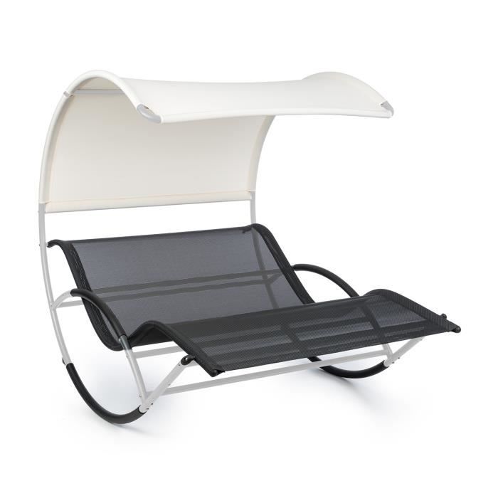 Chaise longue - Blumfeldt The Big Easy - Bain de soleil - à bascule - charge 350kg max - Transat - Toit amovible - Mesh - Argent