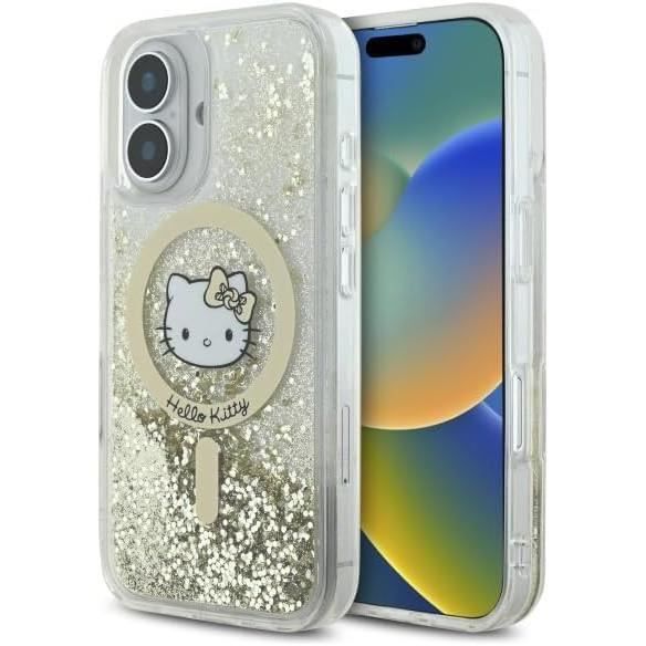 Coque de protection - CG MOBILE - Hello Kitty HKHMP16SLGDIH - Blanc/doré - Paillettes liquides - iPhone 16 61