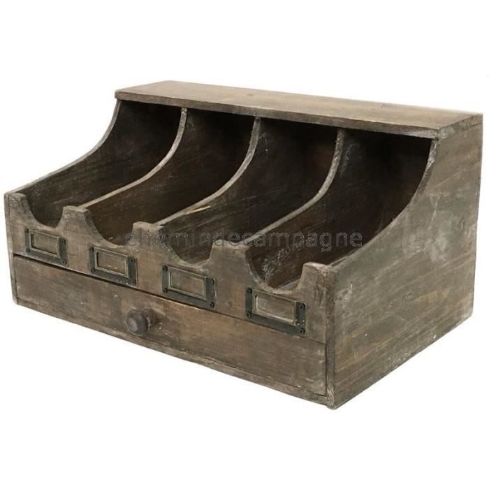 Coffret à Couverts En Bois Style Shabby Chic - 4 Compartiments - Blanc (43x27.5x26.5 Cm)
