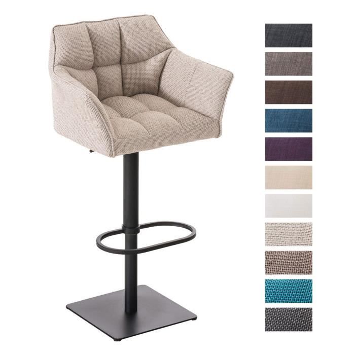 Tabouret de bar avec dossier DAMASO B - CLP - Réglable en hauteur - Pivotant 88 cm - Ivoire