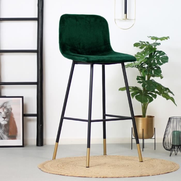 Tabouret de bar industriel - Bronx71 - Mikky - Vert foncé velours - Intérieur Adulte - Métal