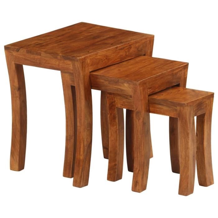 duokon - table gigogne 3 pcs bois massif d'acacia 50x35x50 cm marron
