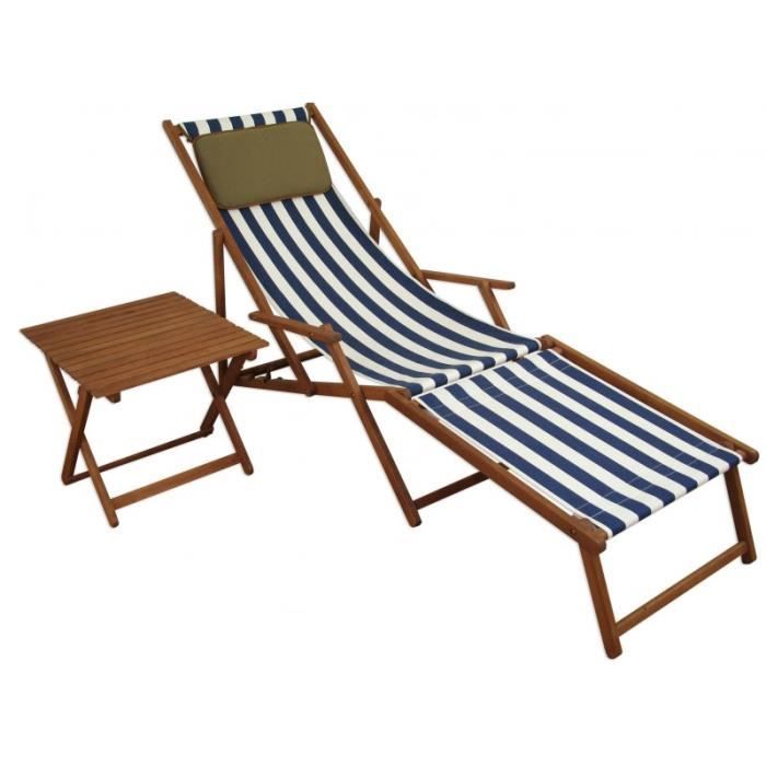chaise longue pliante, rayé bleu et blanc, chilienne, repose-pieds, table, oreiller 10-317ftkd