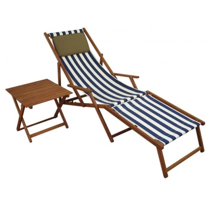 Chaise longue pliante rayé bleu et blanc chilienne repose-pieds table oreiller 10-317FTKD