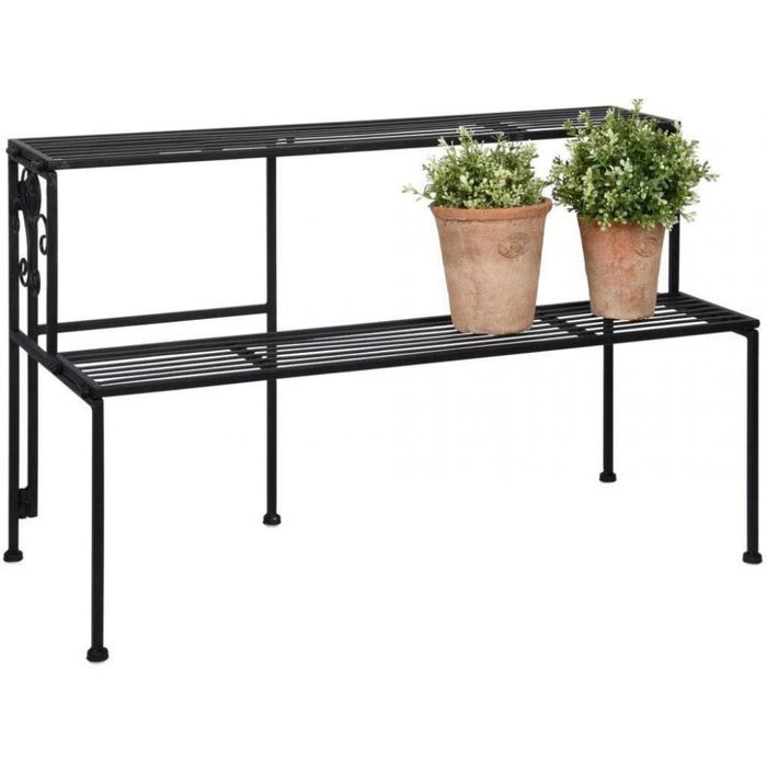 Etagère à plantes pliante en fer 2 niveaux Noir