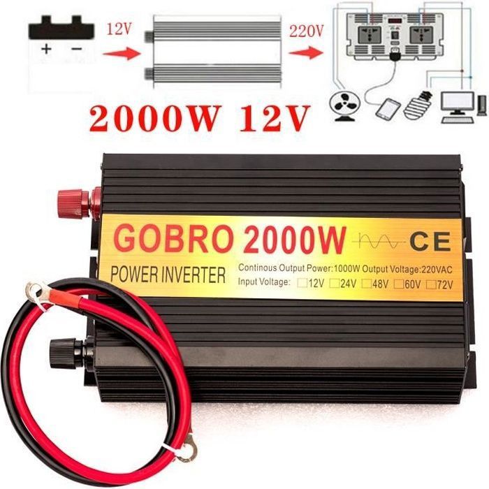 Convertisseur 12V/ 220V, 2000W pur sinus ecran LCD - Onduleur