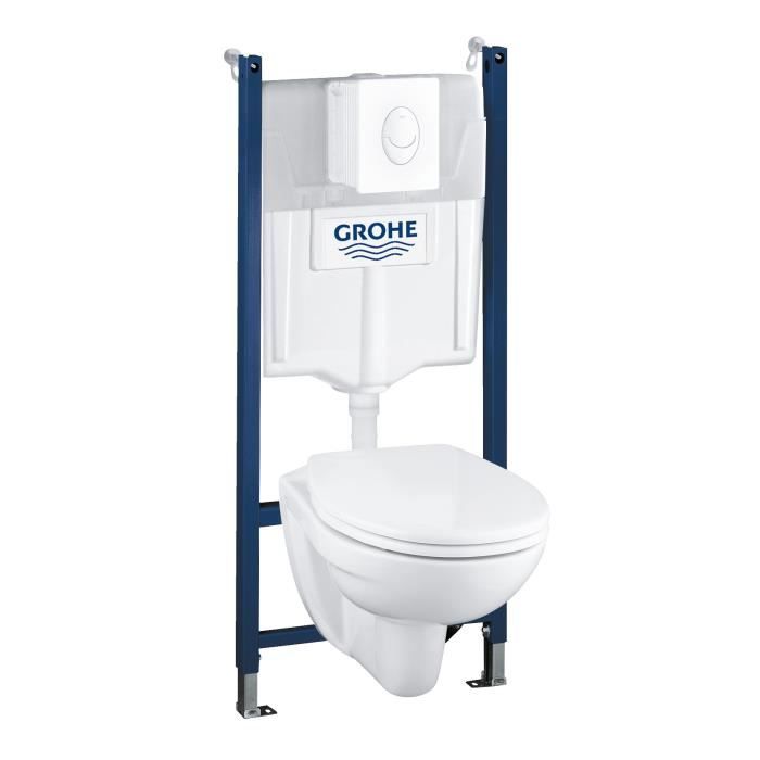 Pack complet WC suspendu sans bride COMPACT : B/âti-support Abattant Cuvette sans bride Plaque Hoop blanc 3//6 L