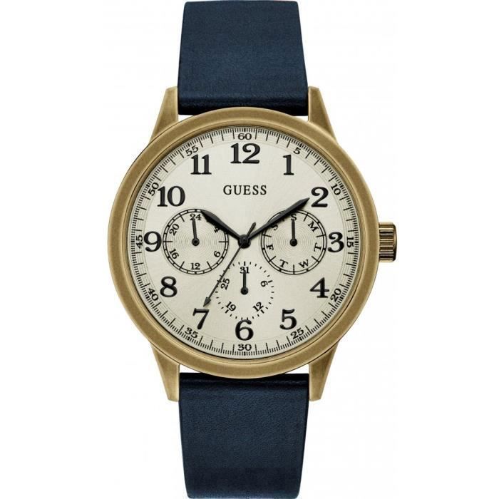 Achetez cette belle montre Guess avec un acier inoxydable en acier inoxydable OEB 46mm, un silicone en cuir véritable bleu et une