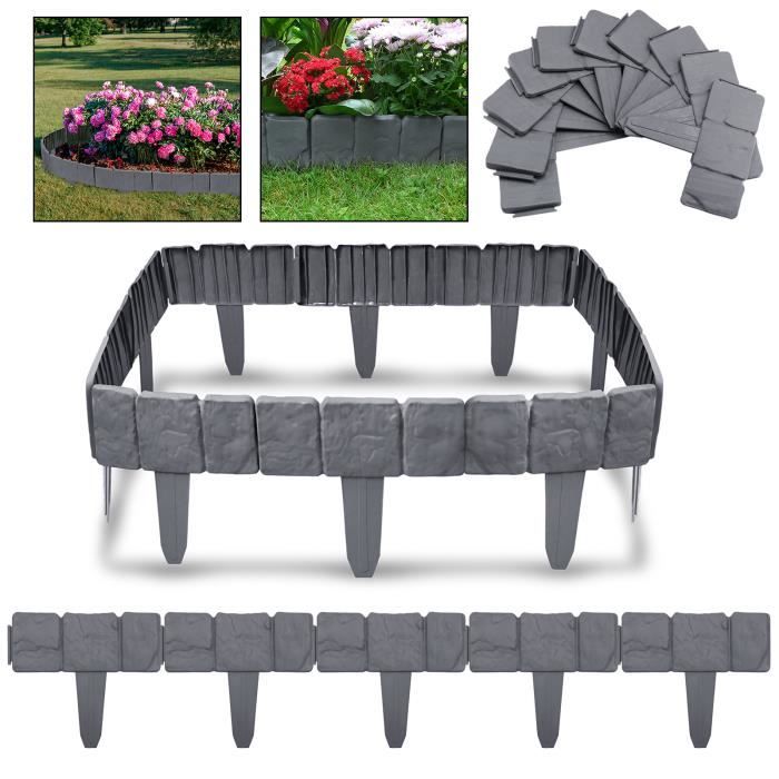 Bordure Jardin Plastique Aspect Pierre - 5 Modules 3,9m Anthracite - Flexible Et UV Résistant