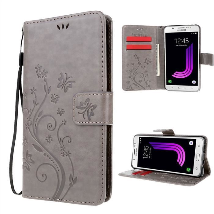 Pour Samsung Galaxy J7 (2017) (SM-J727) ??tui ?� rabat Housse Fleur Papillon PU Cuir Pochette 