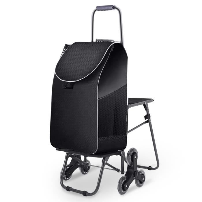 Chariot De Courses-Trois Roues En Caoutchouc-Avec  SièGe-ImperméAble-Pliable-DéTachable-Adapté Au Levage De Charges  Lourdes-Noir