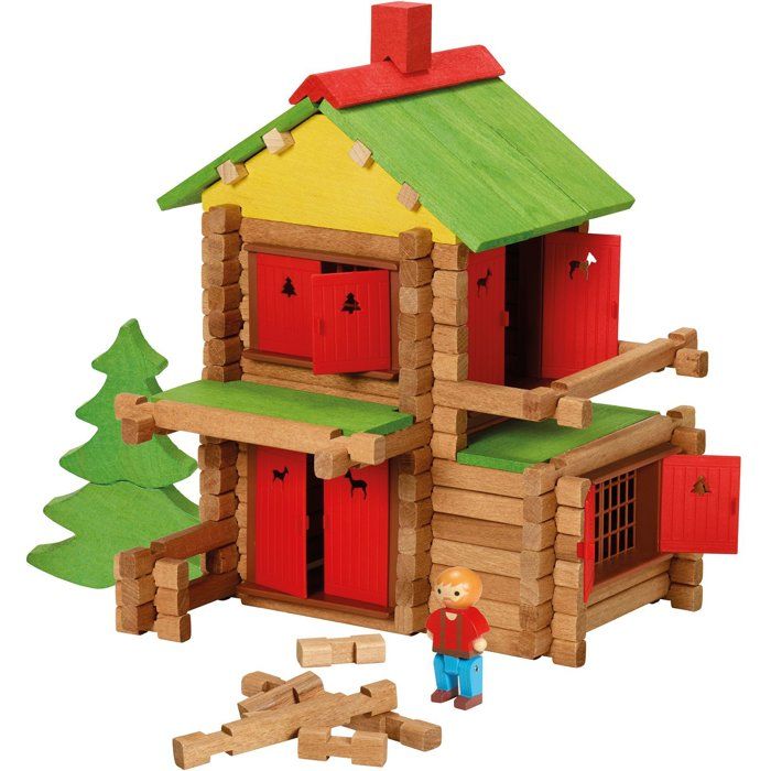 Jeu de construction en bois JEUJURA Chalet 165 pièces dès naturel et teinté Neuf - vue 4