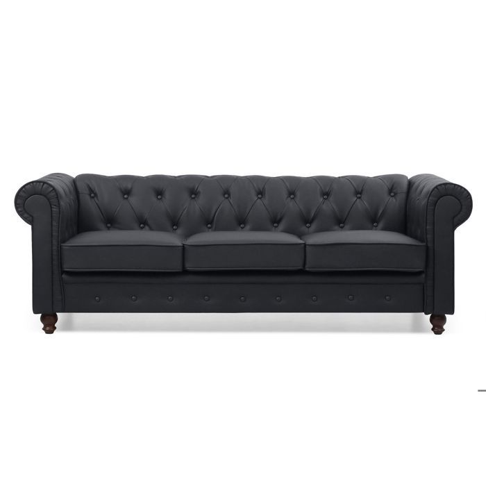 MENZZO Grand canapé 3 places Chesterfield Noir -L203 x P84 x H67 cm
