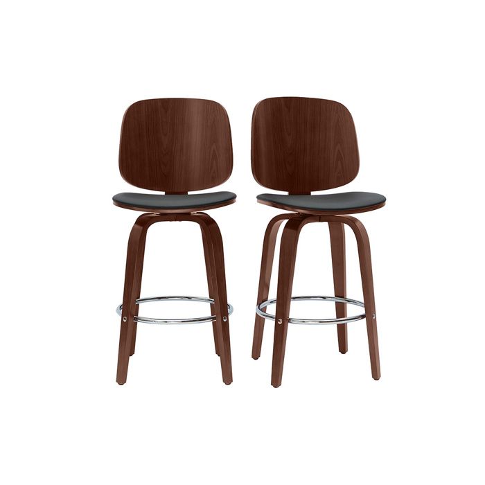 Miliboo - Tabourets de bar design pivotants noirs et noyer H66 cm (lot de 2) BECK