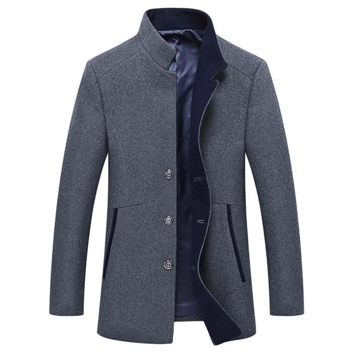 Manteau Court Homme En Laine Automne Hiver Casual Pardessus Col Montant Couleur Unie Gris Cdiscount Pret A Porter