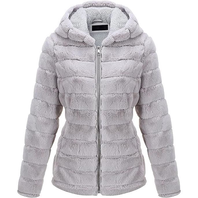 Doudoune Courte à Capuche En Fourrure Pour Femmes - Manteau D'hiver Chaud Rembourré, Coupe Slim, Style Décontracté Quotidien