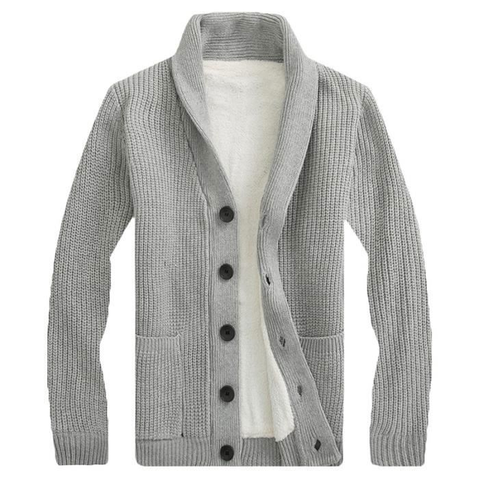 Gilet Homme Doubl Polaire Cardigan en Tricot Chaud Epais Avec