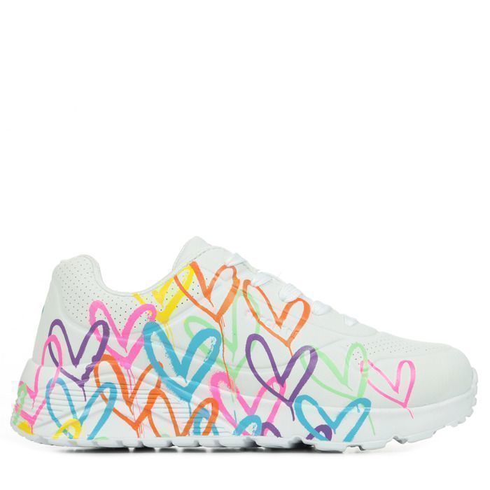 Skechers Skechers Uno Lite Spread The Love - Baskets fille blanches multicolores à lacets semelle plate