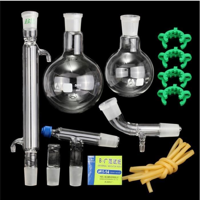 Neufu 500ml 24 40 Appareil De Distillation Laboratoire Chimie Kit De Verrerie Ensemble De Chimie Verre Distillant Appare Avec Clips Cdiscount Bricolage