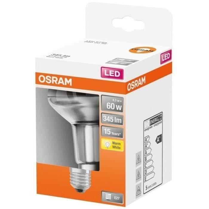 osram spot r80 led verre clair 4,3w e27 345lm 2700k - blanc chaud