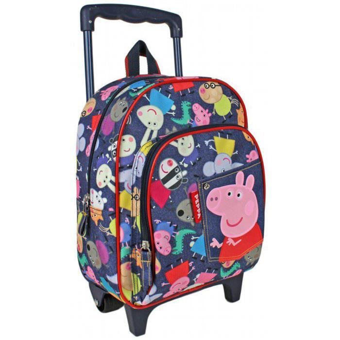 Sac à Dos Fille Peppa Pig - Cartable Primaire Violet Avec Arc-en-Ciel Et Cerf-Volant Pailleté