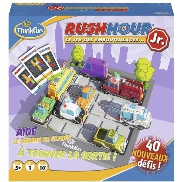 Rush Hour Junior - Ravensburger - Casse-tête Think Fun - 40 défis 4 niveaux - A jouer seul ou plusie