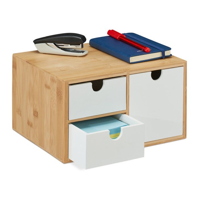 Organiseur De Bureau En Bambou Relaxdays - 5 Compartiments, Dimensions 12,5x32,5x20,5 Cm, Naturel, Pour Rangement Stylos Et Cosmétiques - 9