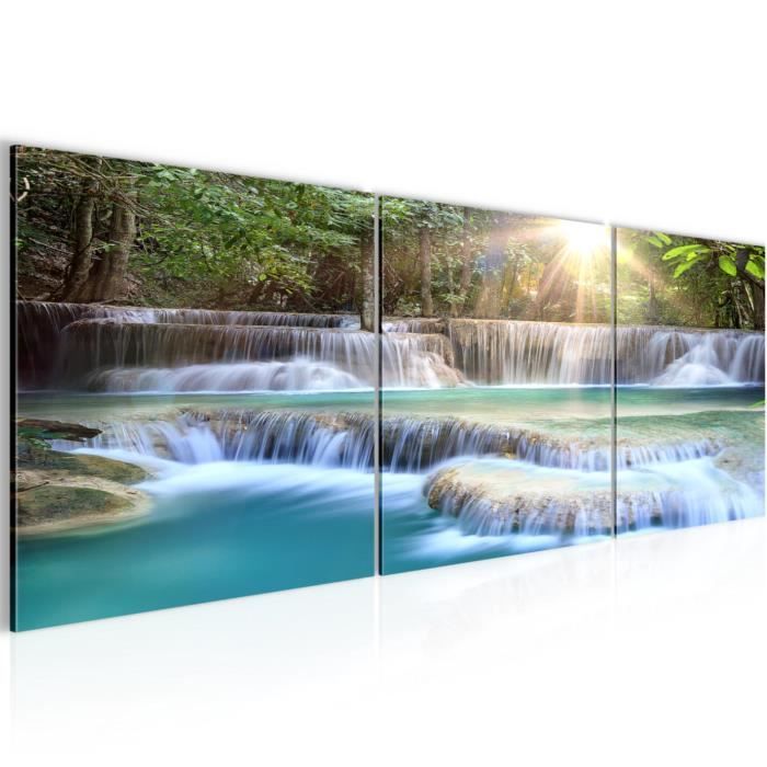 Tableaux Sur Toile - Belle Cascade De La Forêt Sans Cadre 200 X 100 Cm, 5 Pièces Impression Artistique - Tableau Mural - Décoration Murale Moderne