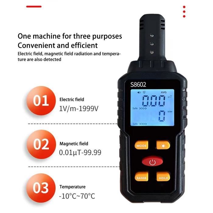 Détecteur EMF Numérique 3-en-1 - Température, Champ électrique & Magnétique - Modèle EMF01
