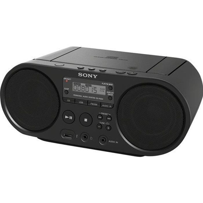 SONY - Boombox ZSPS50B.CED CD USB - AM-FM - Noir - Lecteur de CD / MP3 - 2 x haut-parleur - 2 Watt