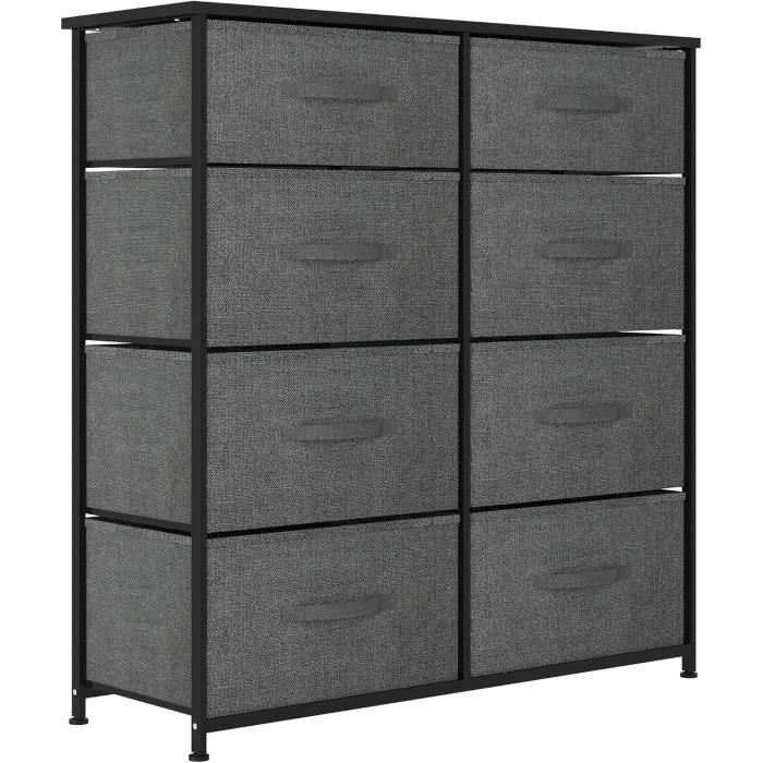 YITAHOME Commode En Tissu 8 Tiroirs - Meuble De Rangement Acajou Pour Chambre, Argenté