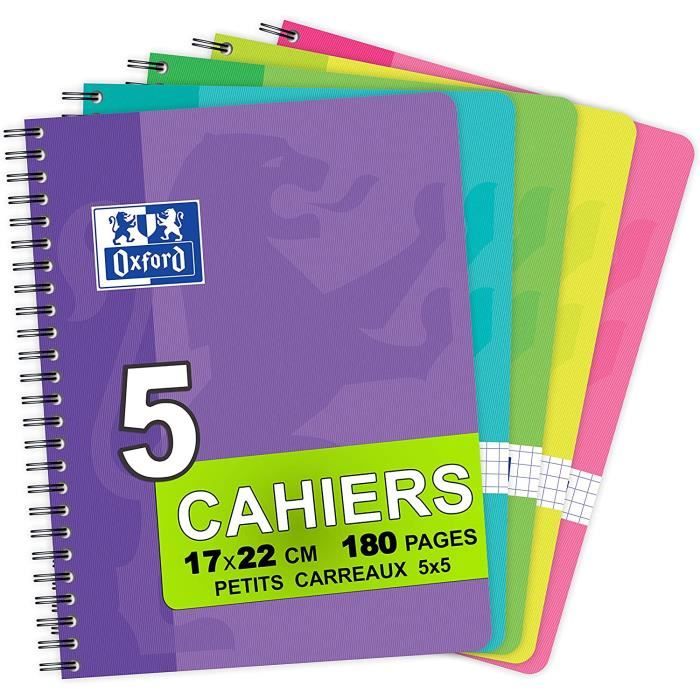 Cahier spirales Clairefontaine Linicolor - A4 21 x 29,7 cm - petits carreaux - 180 pages - Lot de 5 - Assorties - Autres Cahiers Feuilles et Bloc-notes - Achat & prix