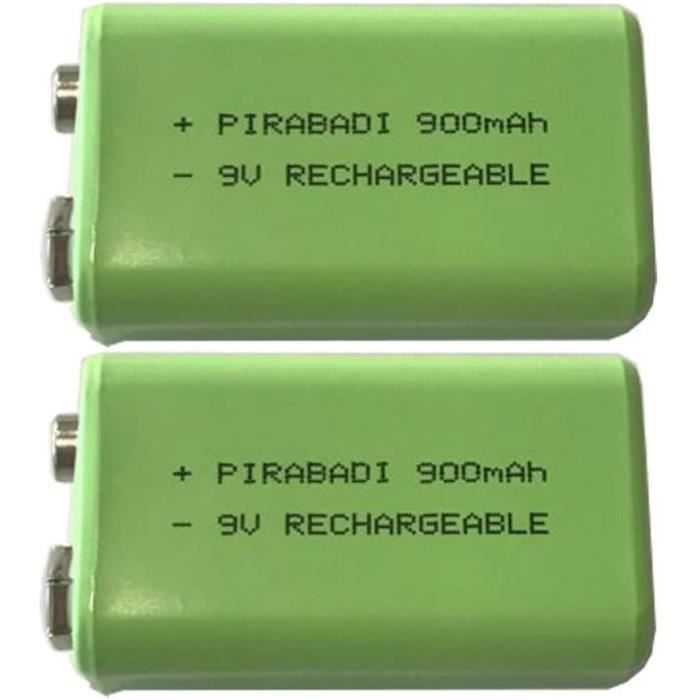 Pack 2 Pile 9V Rechargeable 900mAh 6LR61 6F22 NI-MH NIMH ACCU Batterie ...
