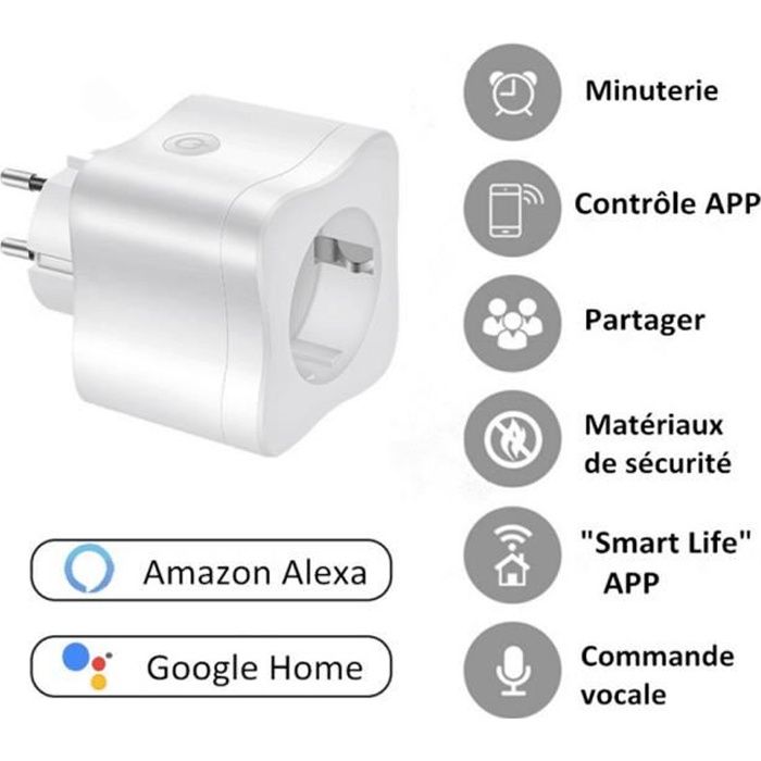 Prise Connectée Wifi, 16A Compatible avec Android iOS  Alexa Google  Home Assistant, Courant Programmable Télécommande App - Cdiscount Bricolage