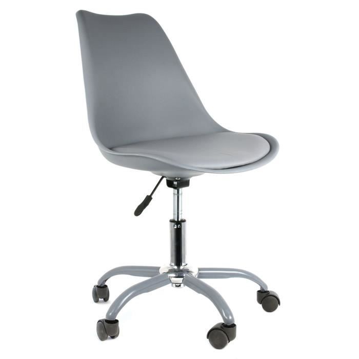 chaise de bureau à roulettes design kiruna - the concept factory - gris - pvc - métal - a roulettes