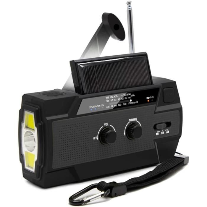 Radio Solaire à Manivelle D'urgence – Lampe Torche, Chargeur USB, AM/FM, Portable (panneau Solaire Inclus)