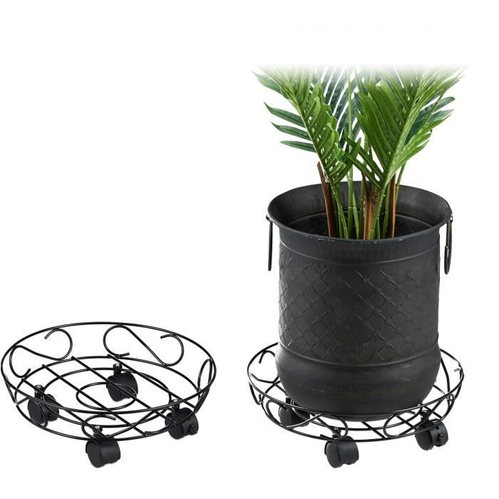 Skelang Lot 2 Supports à Roulettes Pour Pots De Fleurs – 30 Cm – Charge Max 56 Kg – Idéal Plantes Intérieur & Extérieur – Brun